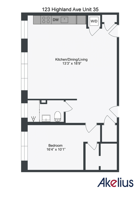 Floor plan for 1 bed, 1 bath, 705 sqft